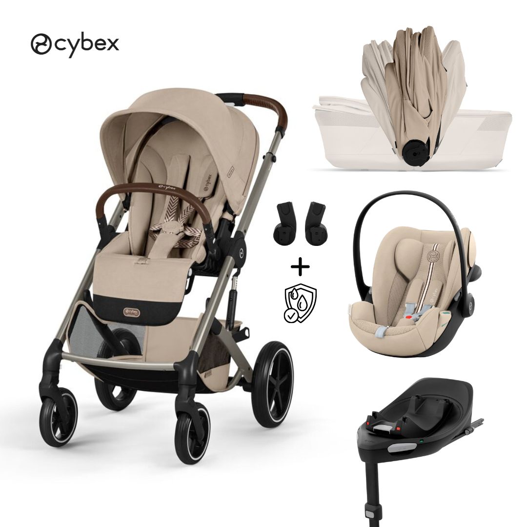 Cybex® Baby Stroller with Folding Basket 4in1 Balios S Lux + Car Seat Cloud G3 + IsoFix Base G3 Almond Beige (+ Rain Cover)