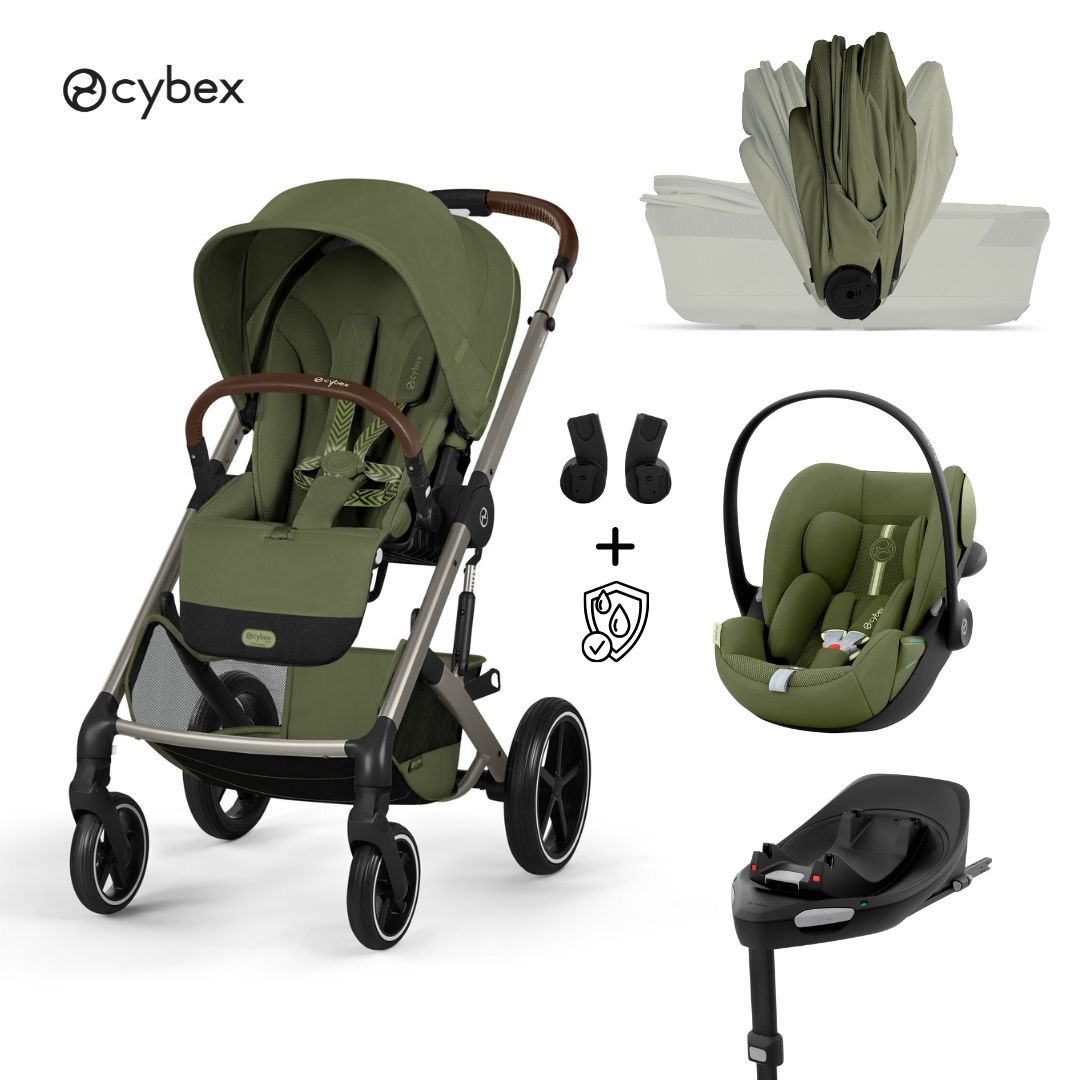 Cybex® Baby Stroller with Foldable Basket 4in1 Balios S Lux + Cloud G3 Car Seat + IsoFix Base G3 Moss Green (+ Rain Cover)