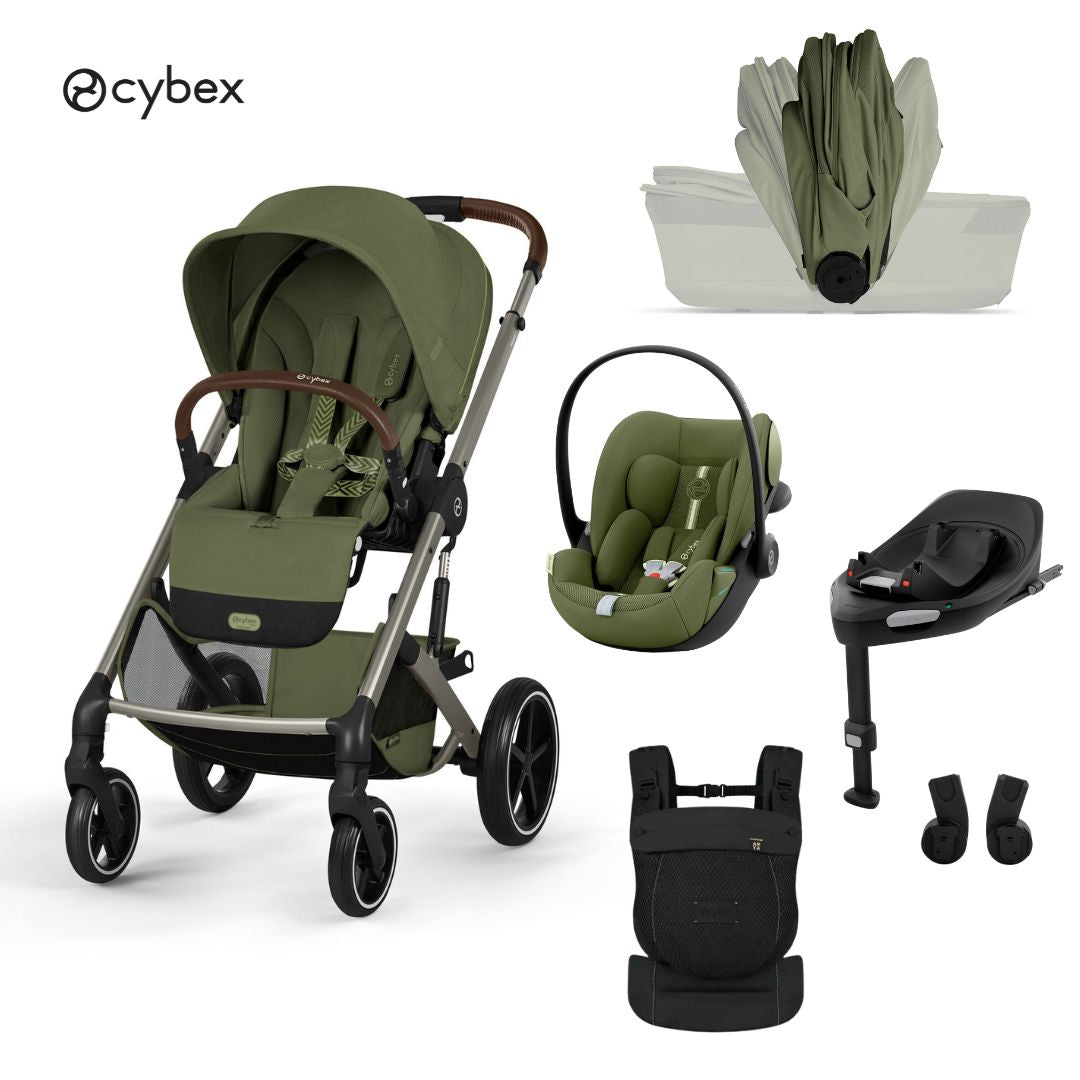 Cybex® Baby Stroller with Foldable Carrycot 4in1 Balios S Lux + Amya Carrycot + Cloud G3 Car Seat + G3 IsoFix Base Moss Green