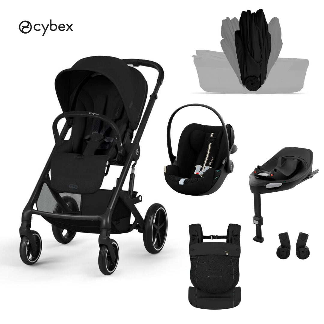 Cybex® Baby Stroller with Folding Basket 4in1 Balios S Lux + Amya Carrycot + Cloud G3 Car Seat + IsoFix G3 Base Moon Black