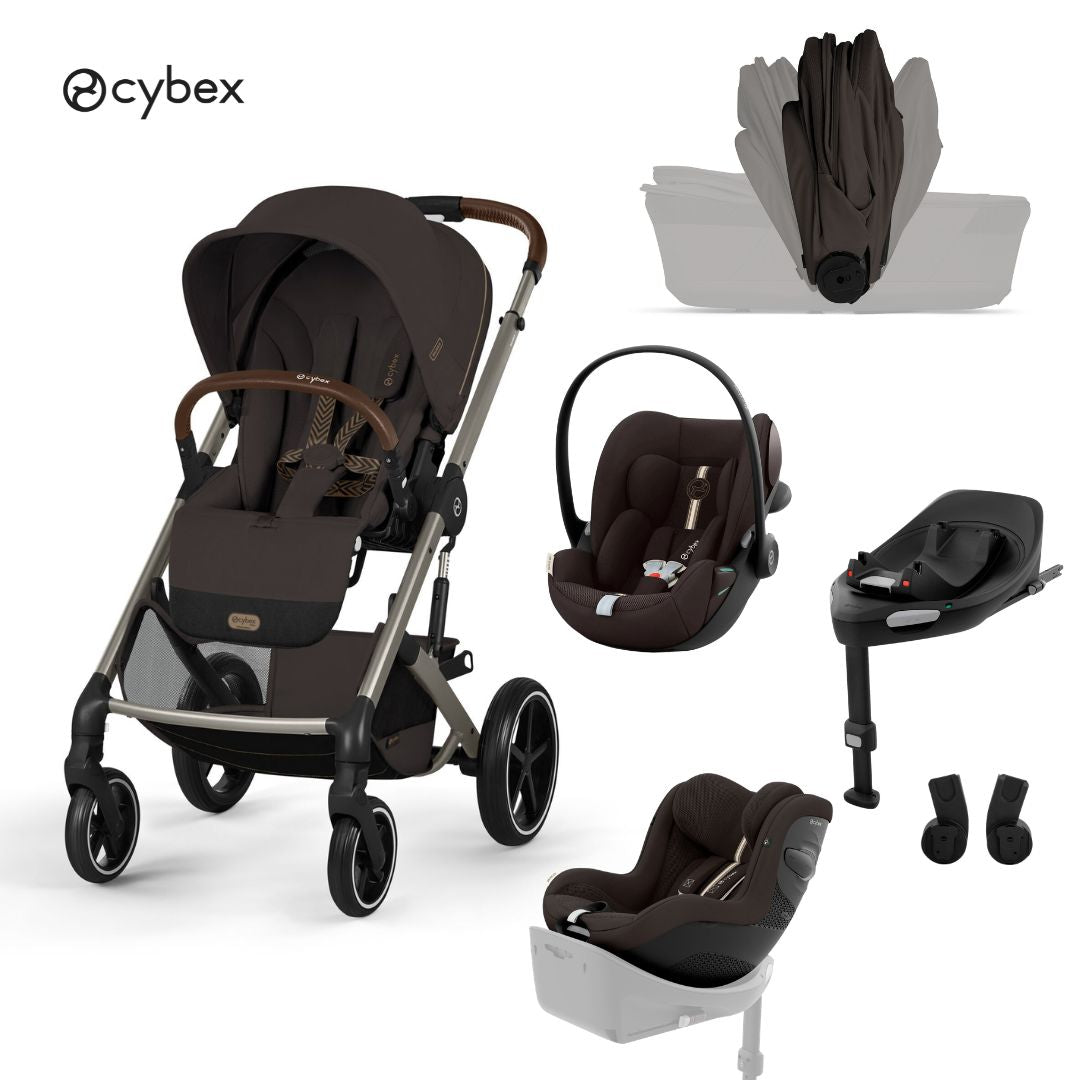 Cybex® Baby Stroller with Foldable Basket 5in1 Balios S Lux + Cloud G3 Car Seat + IsoFix G3 Base + Sirona G3 Car Seat Chocolate Brown