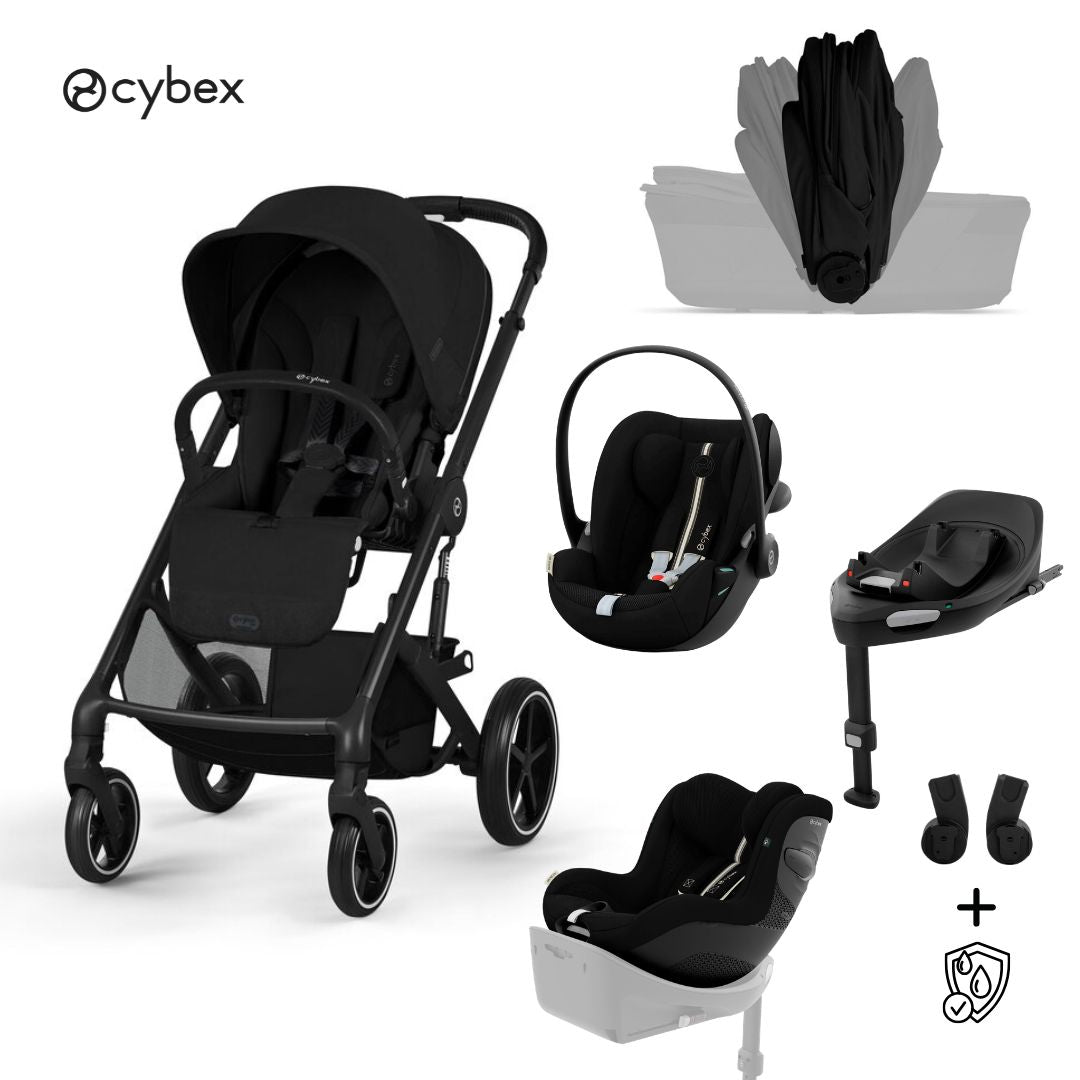 Cybex® Baby Stroller with Foldable Bassinet 5in1 Balios S Lux + Cloud G3 Car Seat + IsoFix Base G3 + Sirona G3 Car Seat Moon Black (+ Rain cover)