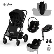 Cybex® Baby Stroller with Foldable Bassinet 5in1 Balios S Lux + Cloud G3 Car Seat + IsoFix Base G3 + Sirona G3 Car Seat Moon Black (+ Rain cover)