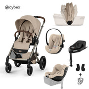 Cybex® 5-in-1 Baby Stroller with Foldable Basket Balios S Lux + Cloud G3 Car Seat + IsoFix Base G3 + Sirona G3 Car Seat Almond Beige (+ Rain Cover)