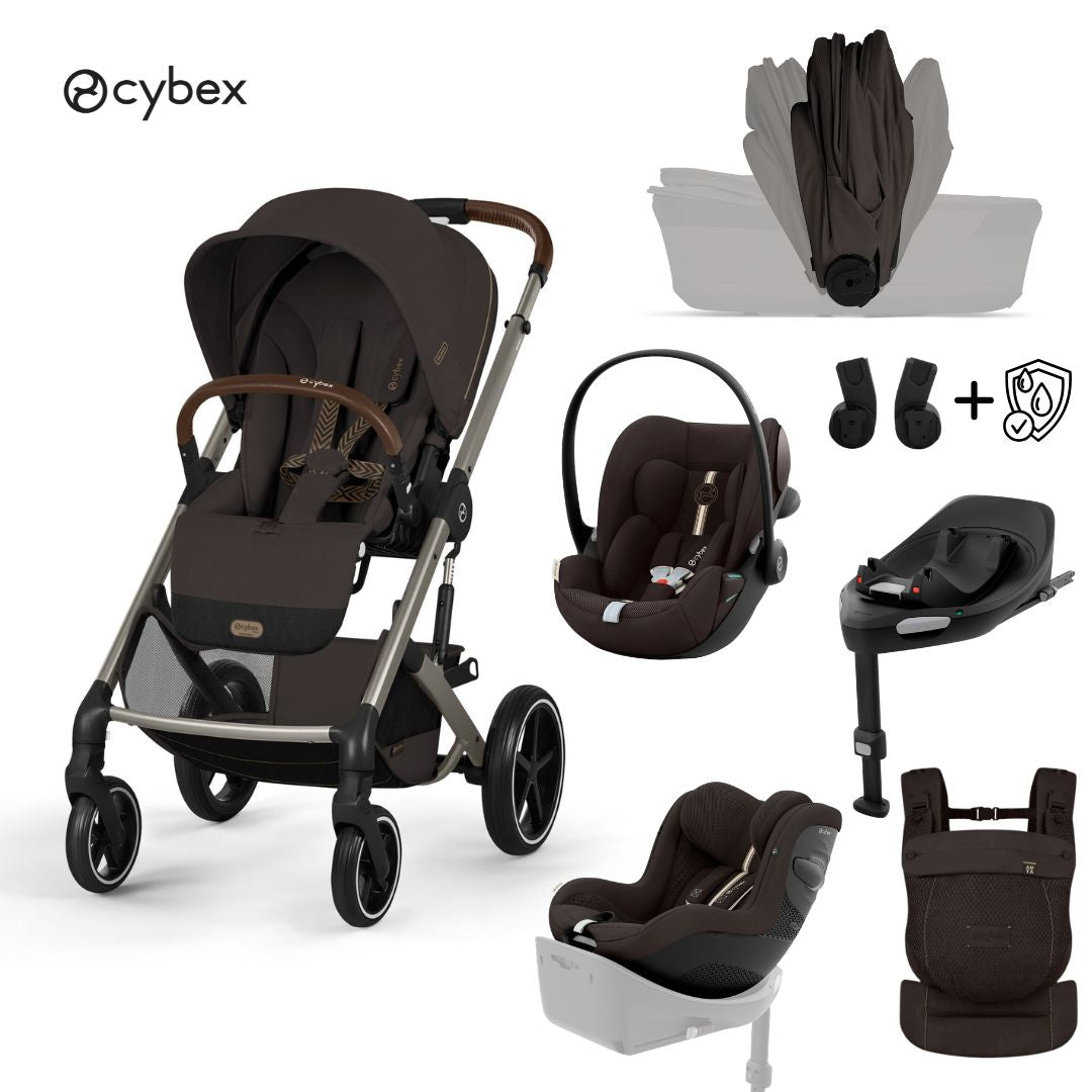 Cybex® Baby Stroller with Foldable Bassinet 5in1 Balios S Lux + Amya Carry Cot + Cloud G3 Car Seat + IsoFix Base G3 + Sirona G3 Car Seat Chocolate Brown (+ Rain cover)