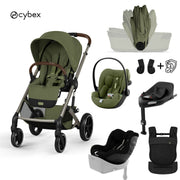 Cybex® Dětský kočárek se skládací korbou 5v1 Balios S Lux + Nosítko Amya + Autosedačka Cloud G3 + IsoFix základna G3 + Autosedačka Sirona G3 Moss Green (+ pláštěnka)