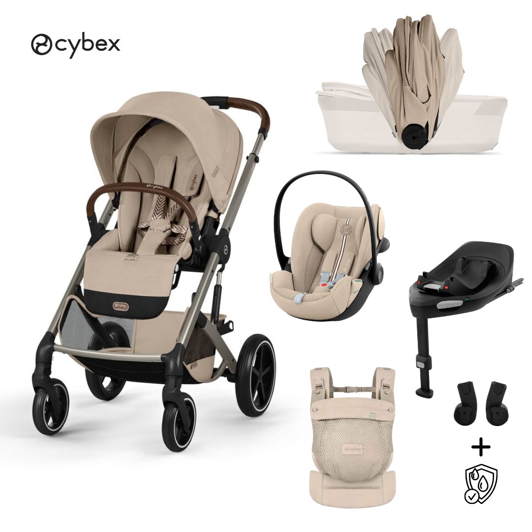 Cybex® Stroller with folding carrycot 4in1 Balios S Lux + Carrier Amya + Car seat Cloud G3 + IsoFix base G3 Almond Beige (+ Rain cover)