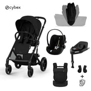 Cybex® 4-in-1 Stroller with Folding Bassinet Balios S Lux + Amya Carrycot + Cloud G3 Car Seat + G3 IsoFix Base Moon Black (+ Rain Cover)