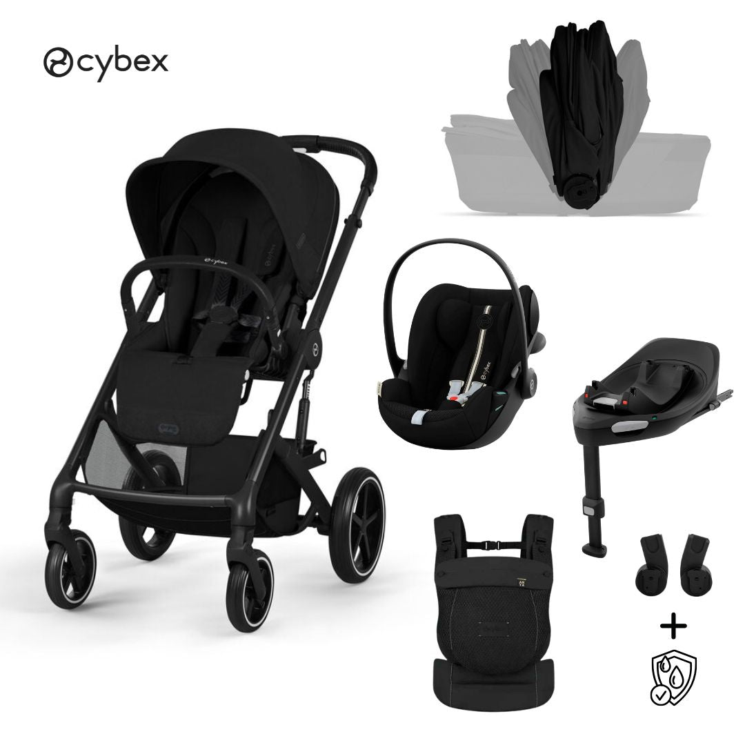 Cybex® 4-in-1 Stroller with Folding Bassinet Balios S Lux + Amya Carrycot + Cloud G3 Car Seat + G3 IsoFix Base Moon Black (+ Rain Cover)