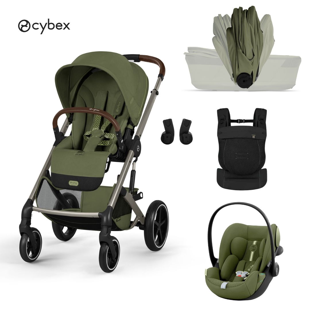 Cybex® Baby Stroller with Foldable Basket 3in1 Balios S Lux + Amya Carrycot + Cloud G3 Car Seat Moss Green