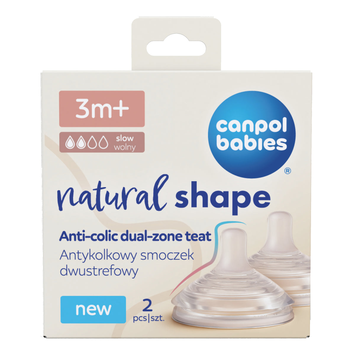Canpol babies® Anti-colic two-area silicone soother Natural Shape 3m+ 2 pcs