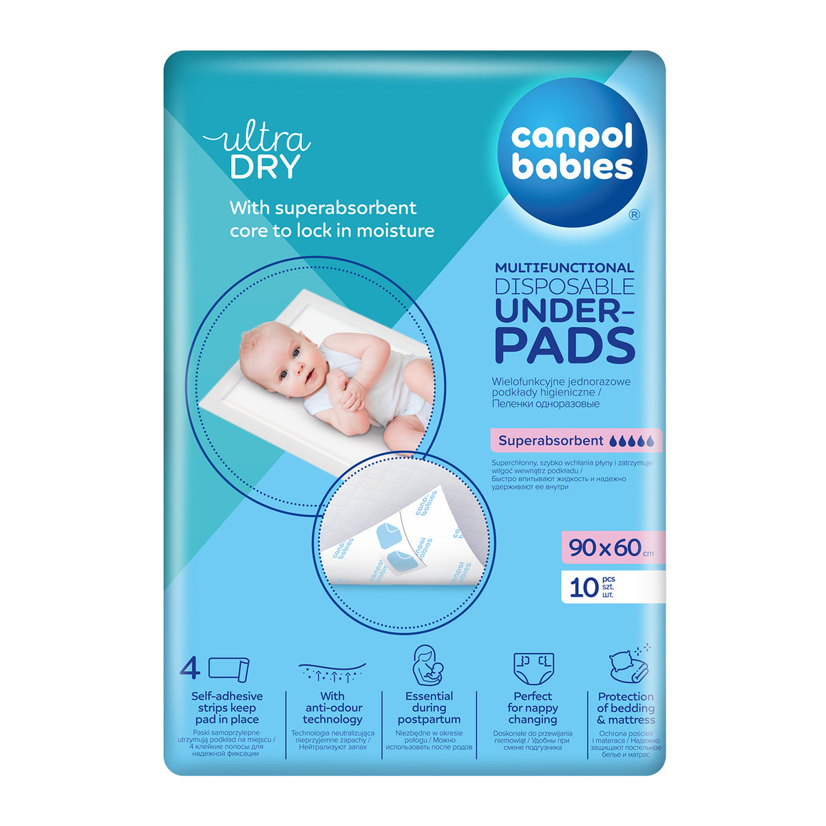 Canpol babies® Multi-purpose hygienic pad with adhesive strips (90x60) 10 pcs – slika 2