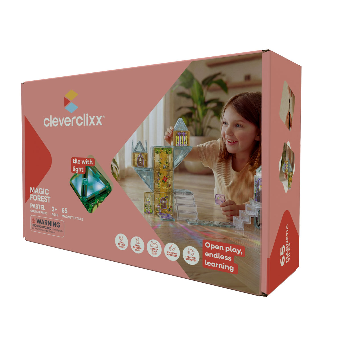 Cleverclixx® Magnetic Tiles Magic Forest Pack Pastel 65 pieces