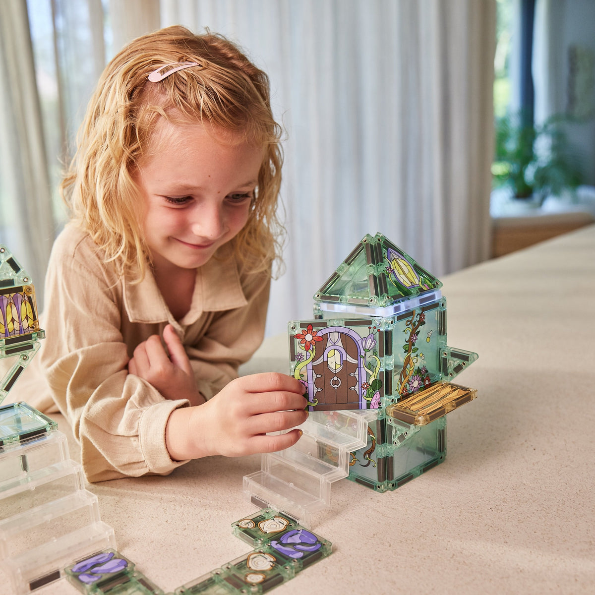 Cleverclixx® Magnetic Tiles Magic Forest Pack Pastel 65 pieces