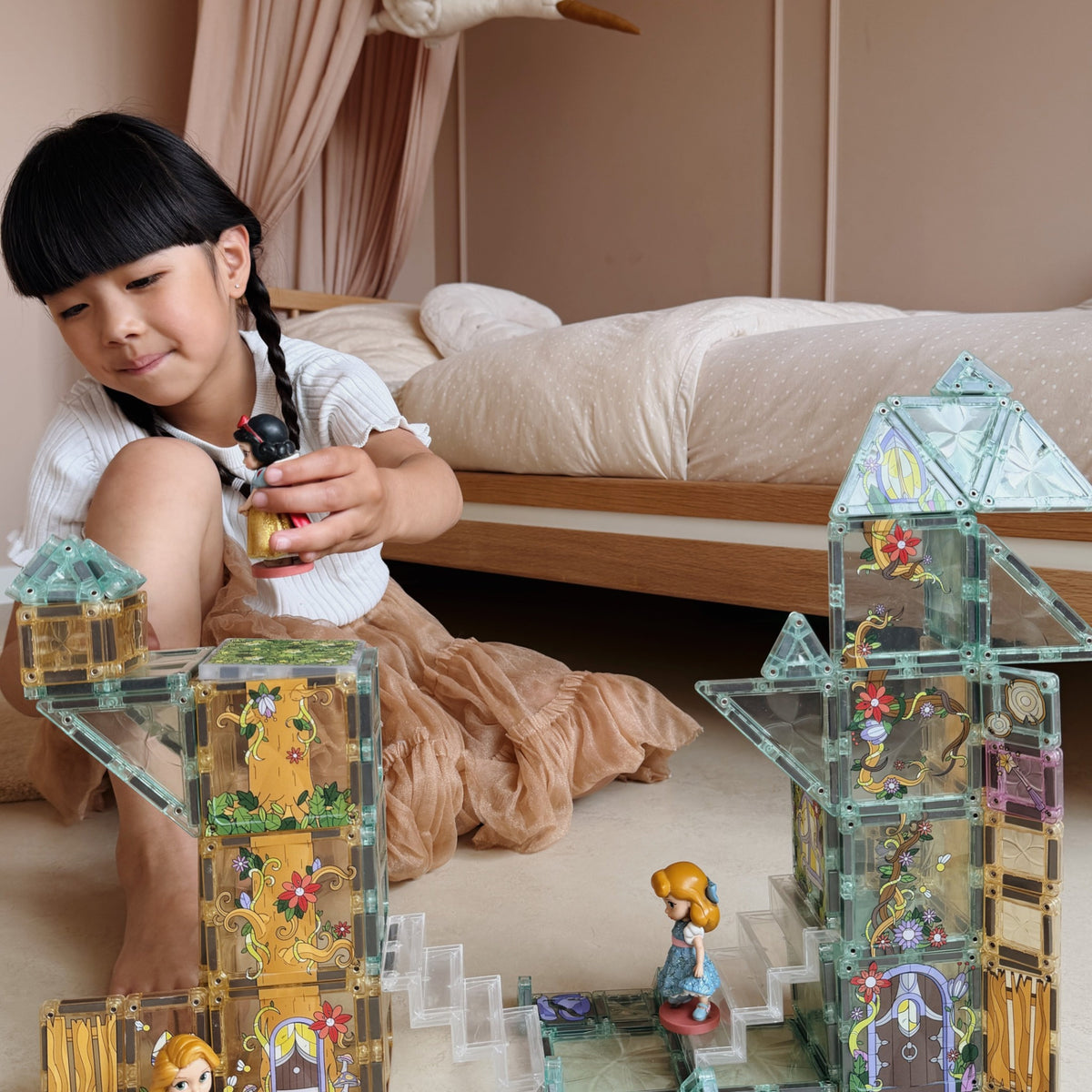 Cleverclixx® Magnetic Tiles Magic Forest Pack Pastel 65 pieces