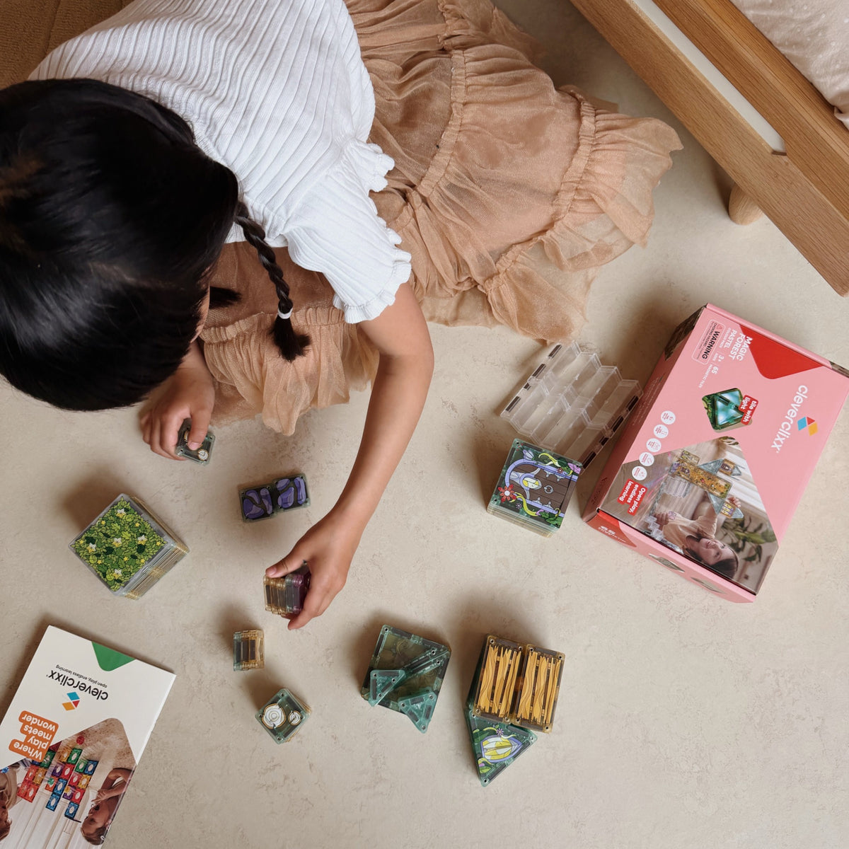 Cleverclixx® Magnetic Tiles Magic Forest Pack Pastel 65 pieces