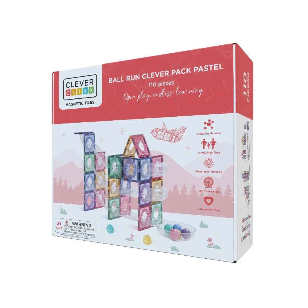 Cleverclixx® Magnetne ploščice Ball Run Clever Pack Pastel 110 kos Cleverclixx