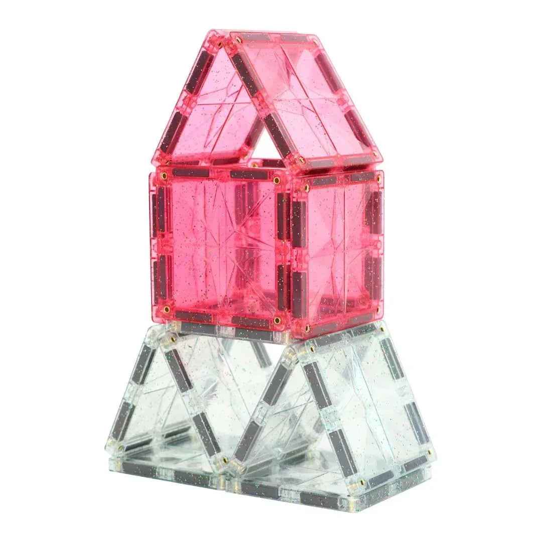 Cleverclixx® Magnetne ploščice Glitter Tiles Pack Transparent Pink 16 kos Cleverclixx