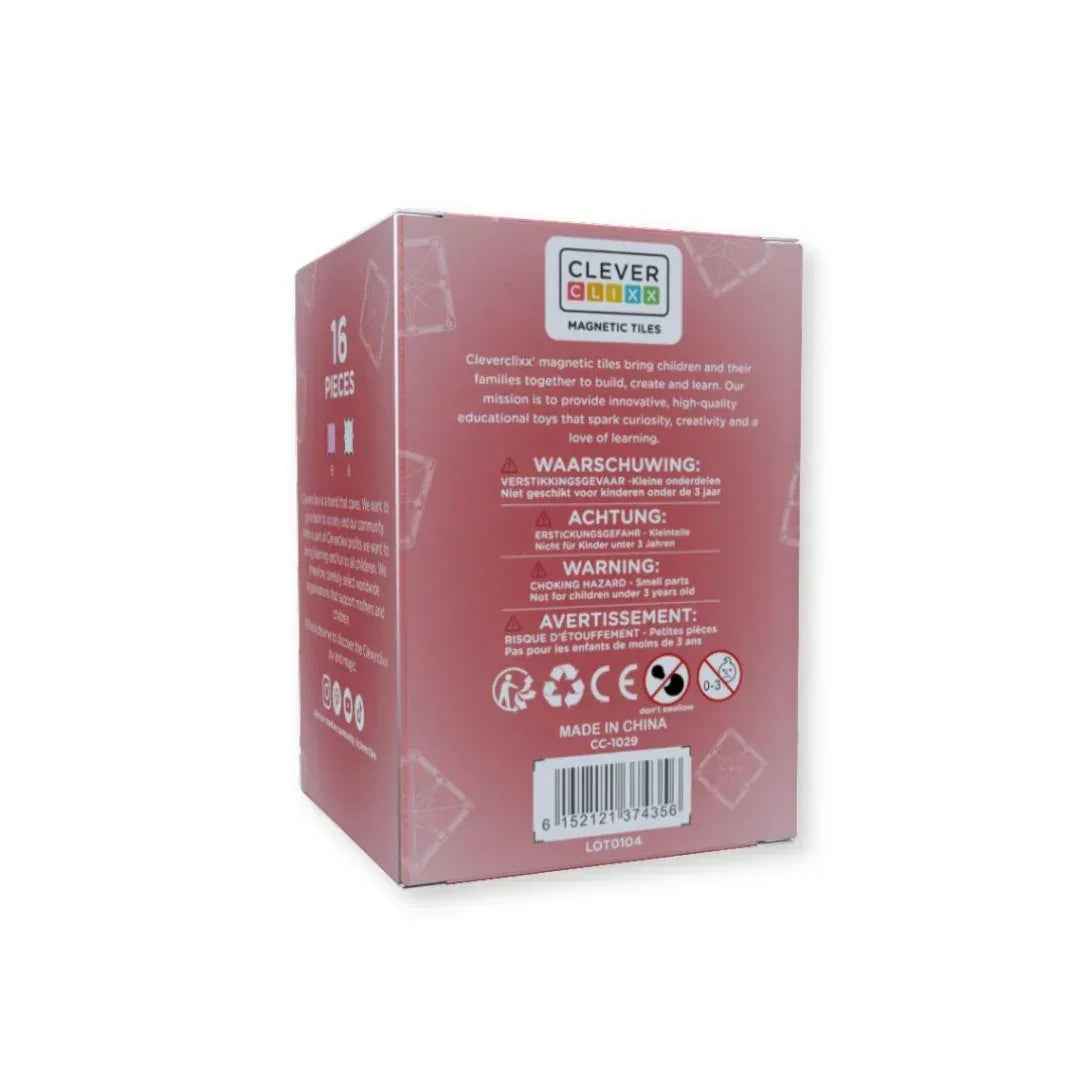 Cleverclixx® Magnetne ploščice Glitter Tiles Pack Transparent Pink 16 kos Cleverclixx