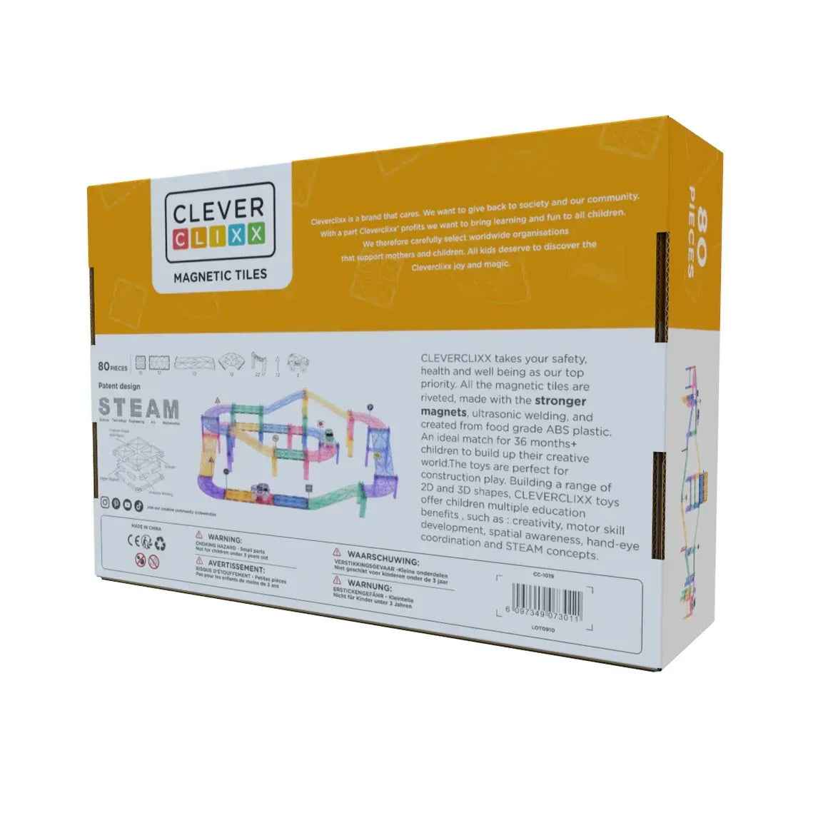 Cleverclixx® Magnetne ploščice Large Race Track Pastel 80 kos Cleverclixx