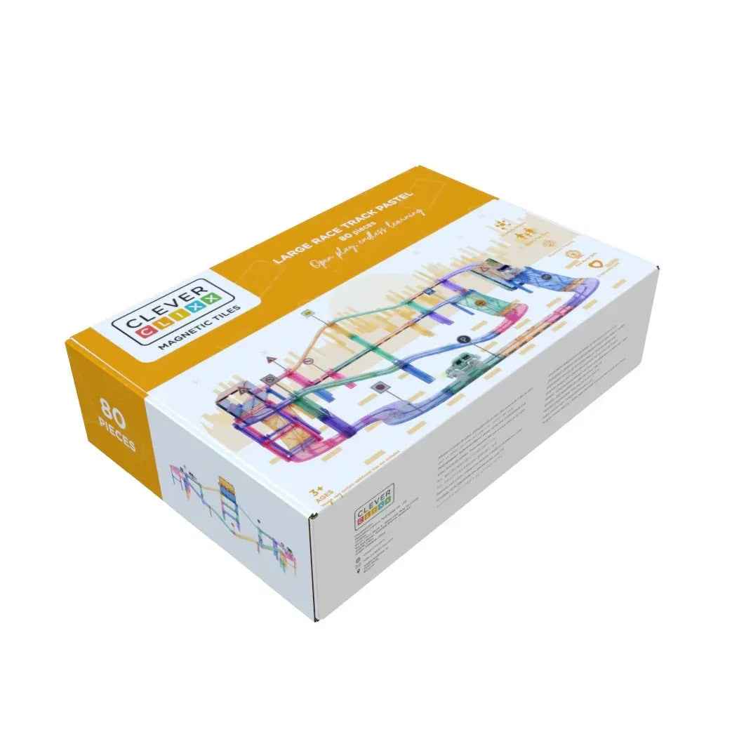 Cleverclixx® Magnetne ploščice Large Race Track Pastel 80 kos Cleverclixx