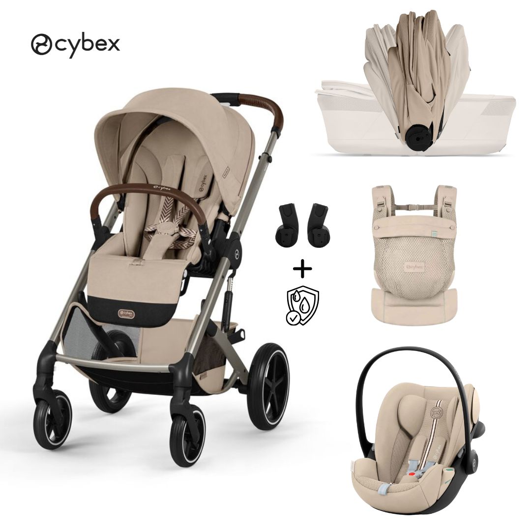 Cybex® Baby Stroller with Foldable Basket 3in1 Balios S Lux + Amya Carrycot + Cloud G3 Car Seat Almond Beige (+ Rain cover)