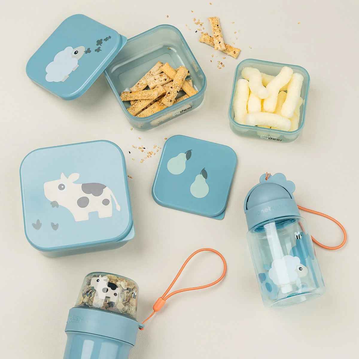 Done by Deer® Komplet posodic za prigrizke Tiny farm Blue Done by Deer