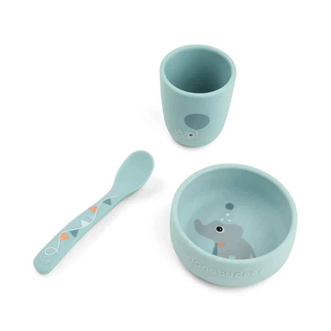 Done by Deer® Prvi jedilni set Stick&Stay Celebration Blue Done by Deer