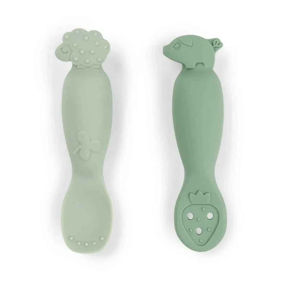 Done by Deer® Set 2 silikonskih žličk Tiny Farm Green Done by Deer