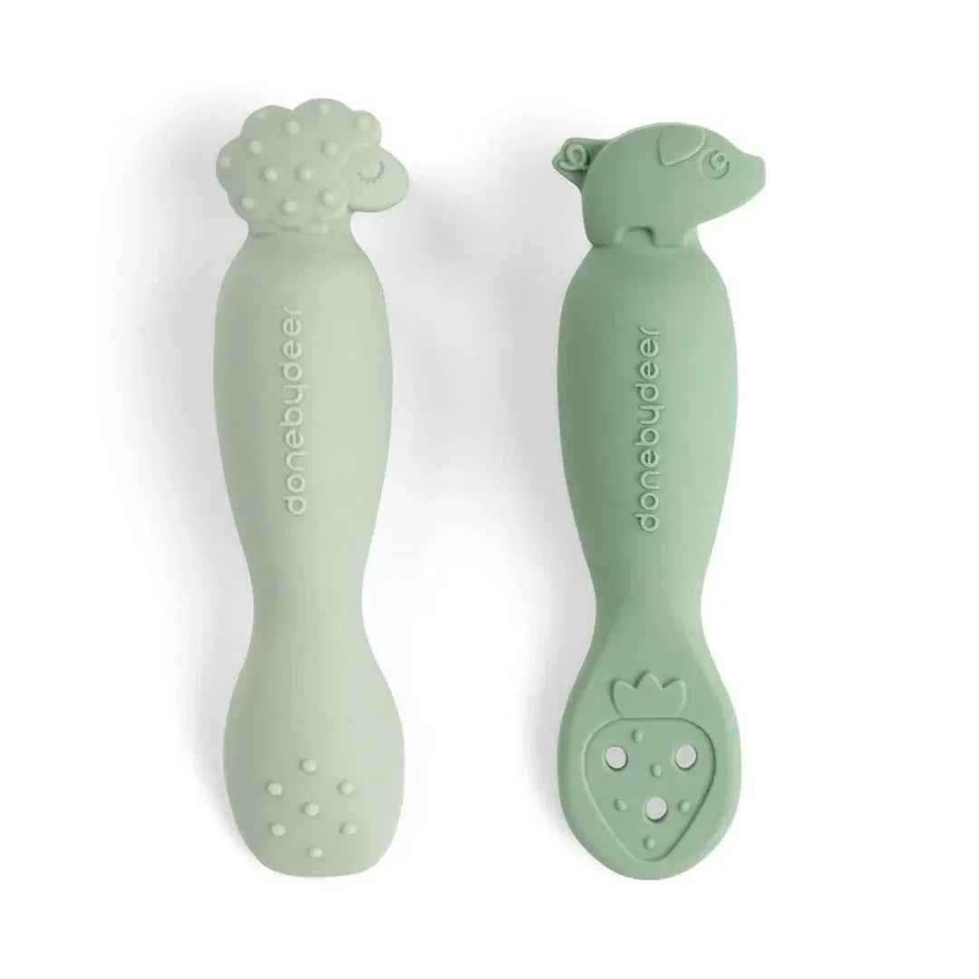 Done by Deer® Set 2 silikonskih žličk Tiny Farm Green Done by Deer
