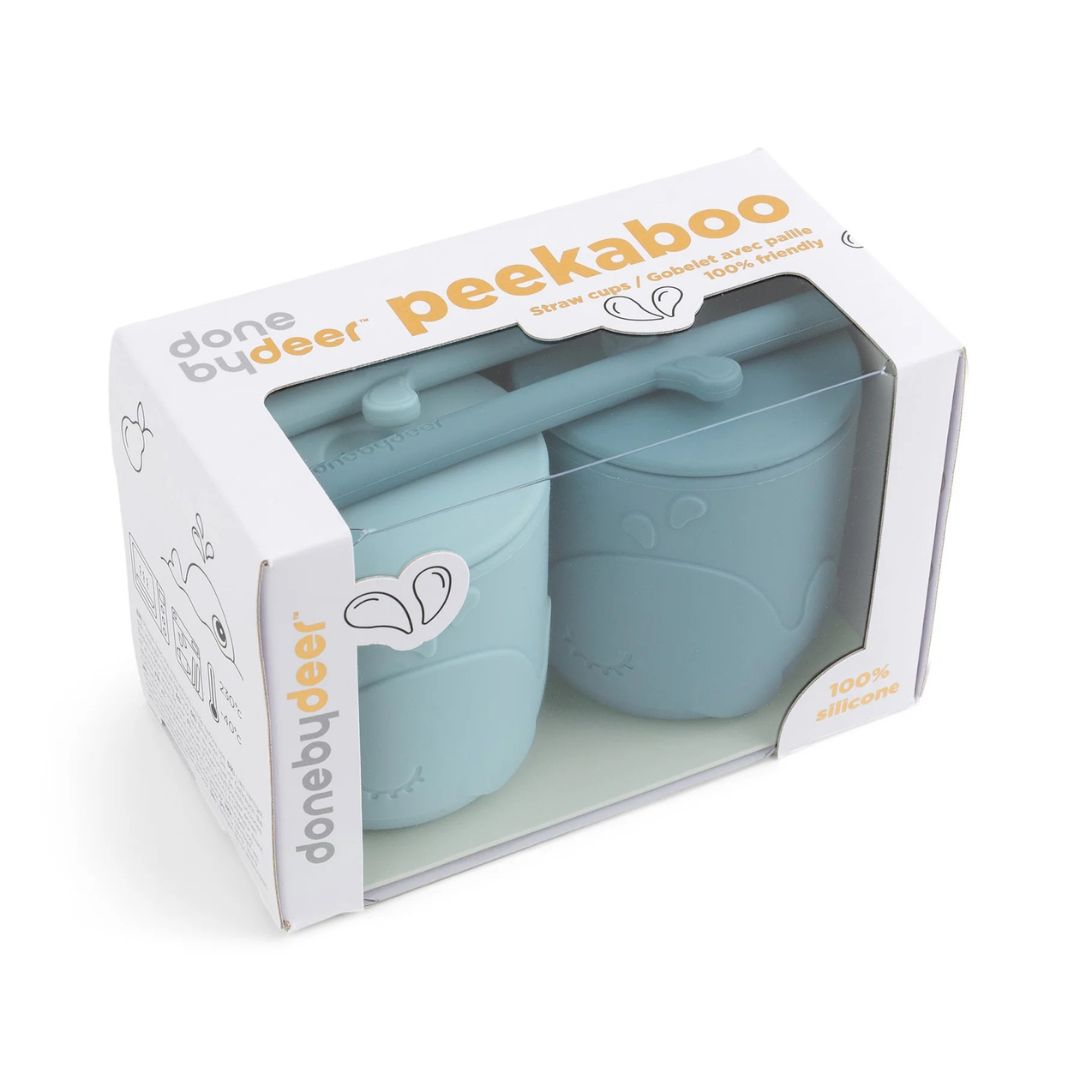 Done by Deer® Silicone cup with straw Peekaboo Wally Blue 2 pieces – slika 3