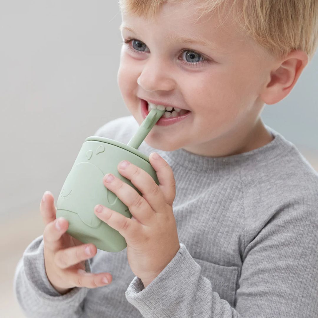 Done by Deer® Silicone Cup with Straw Peekaboo Wally Green 2 pieces – slika 4