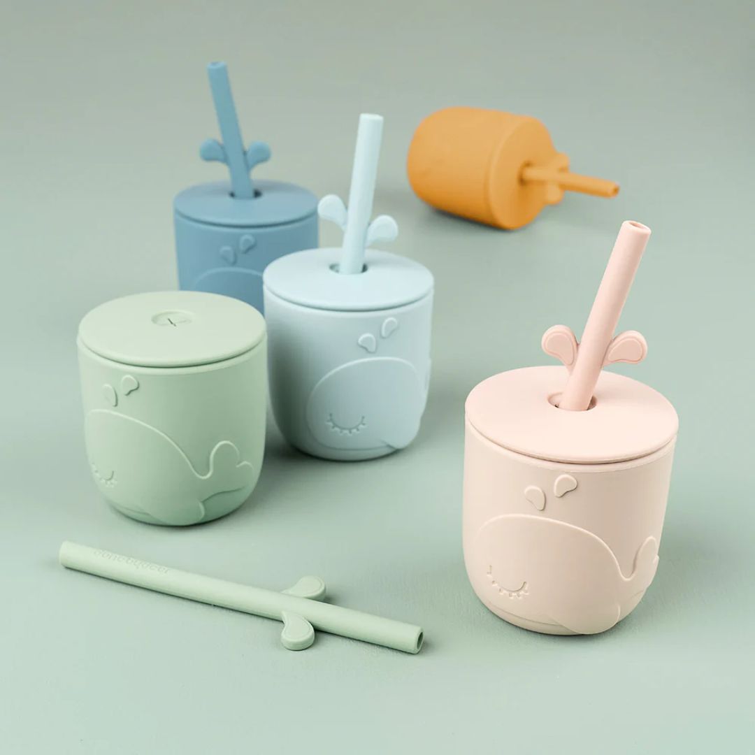 Done by Deer® Silicone Cup with Straw Peekaboo Wally Green 2 pieces – slika 5