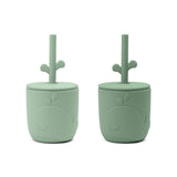 Done by Deer® Silicone Cup with Straw Peekaboo Wally Green 2 pieces