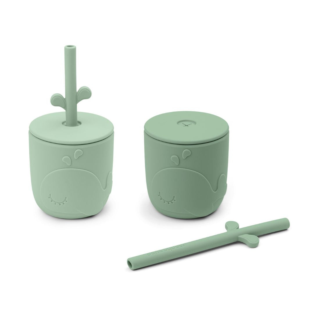 Done by Deer® Silicone Cup with Straw Peekaboo Wally Green 2 pieces – slika 2