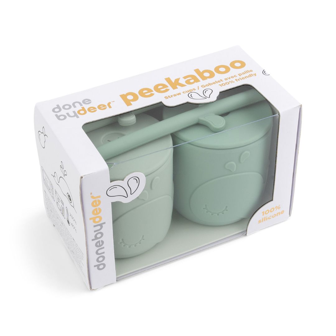 Done by Deer® Silicone Cup with Straw Peekaboo Wally Green 2 pieces – slika 3
