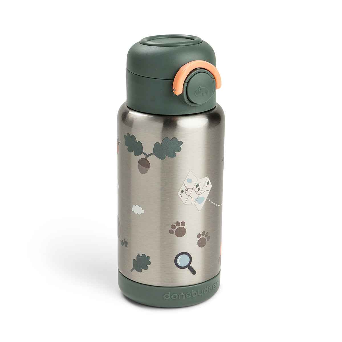 Done by Deer® Termo steklenička s slamico 340 ml Tiny trails Green Done by Deer