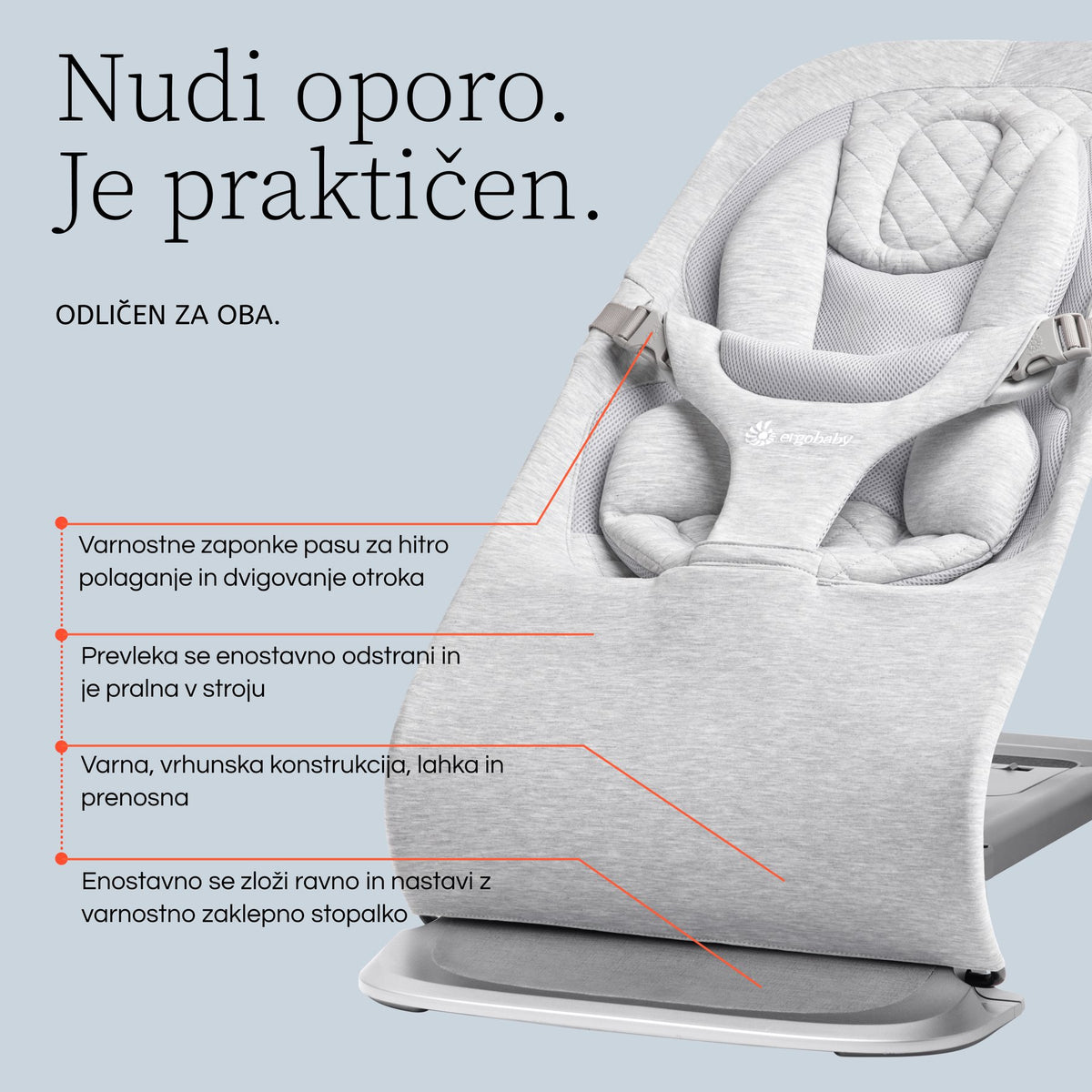 Ergobaby® Evolve Bouncer 3v1 Light Grey – slika 6