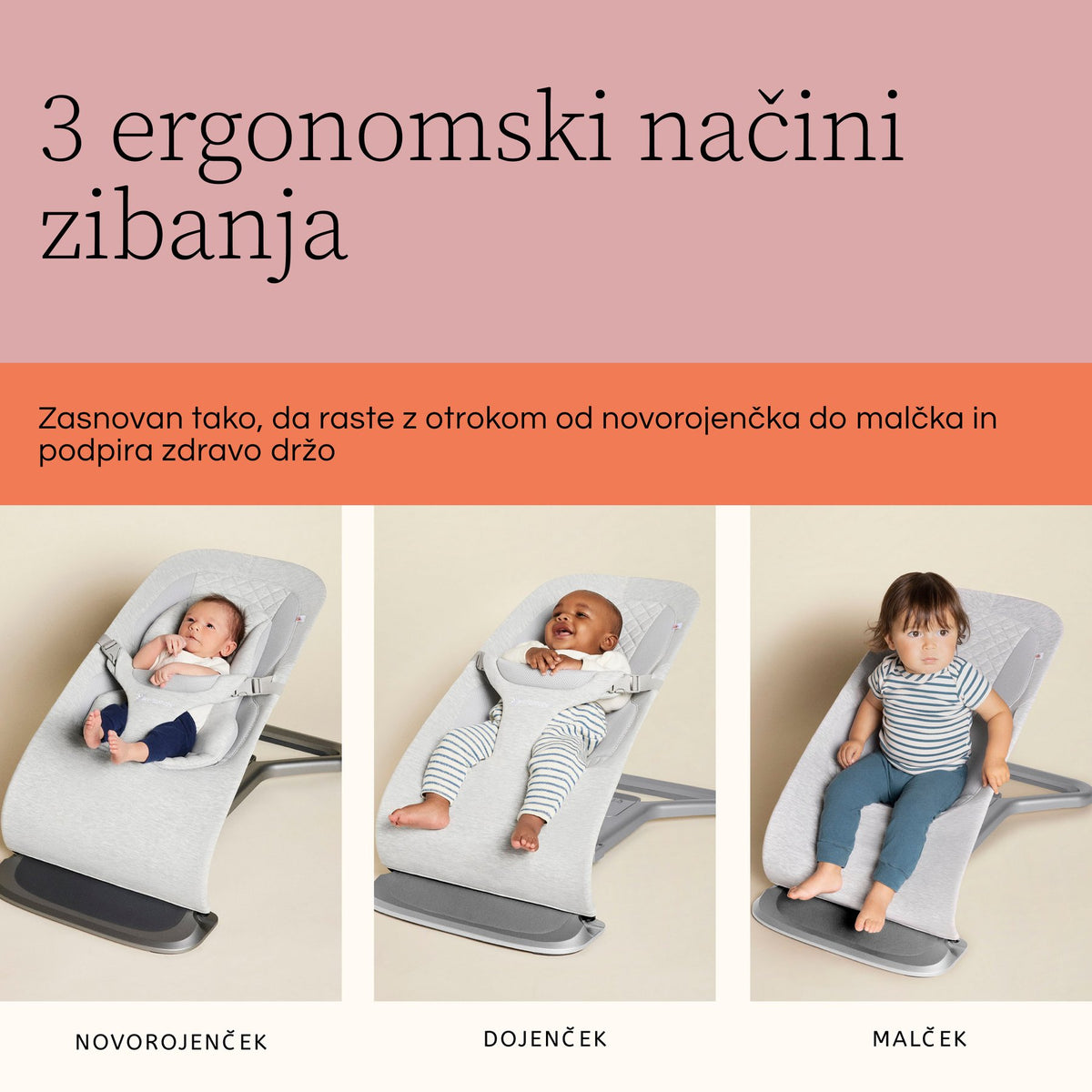 Ergobaby® Evolve Bouncer 3v1 Light Grey – slika 7
