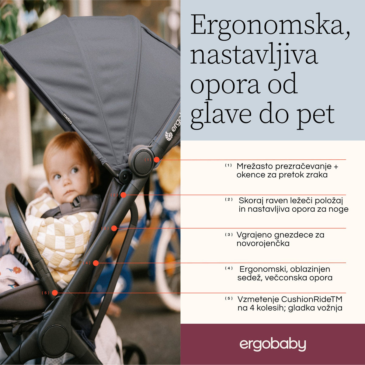 Ergobaby® Stroller Metro 3 Natural Beige – slika 11