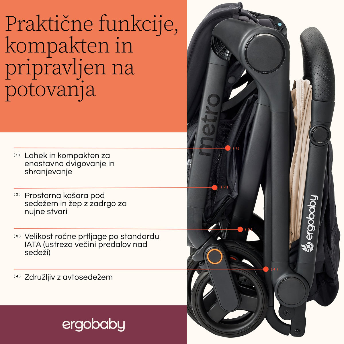 Ergobaby® Stroller Metro 3 Natural Beige – slika 10