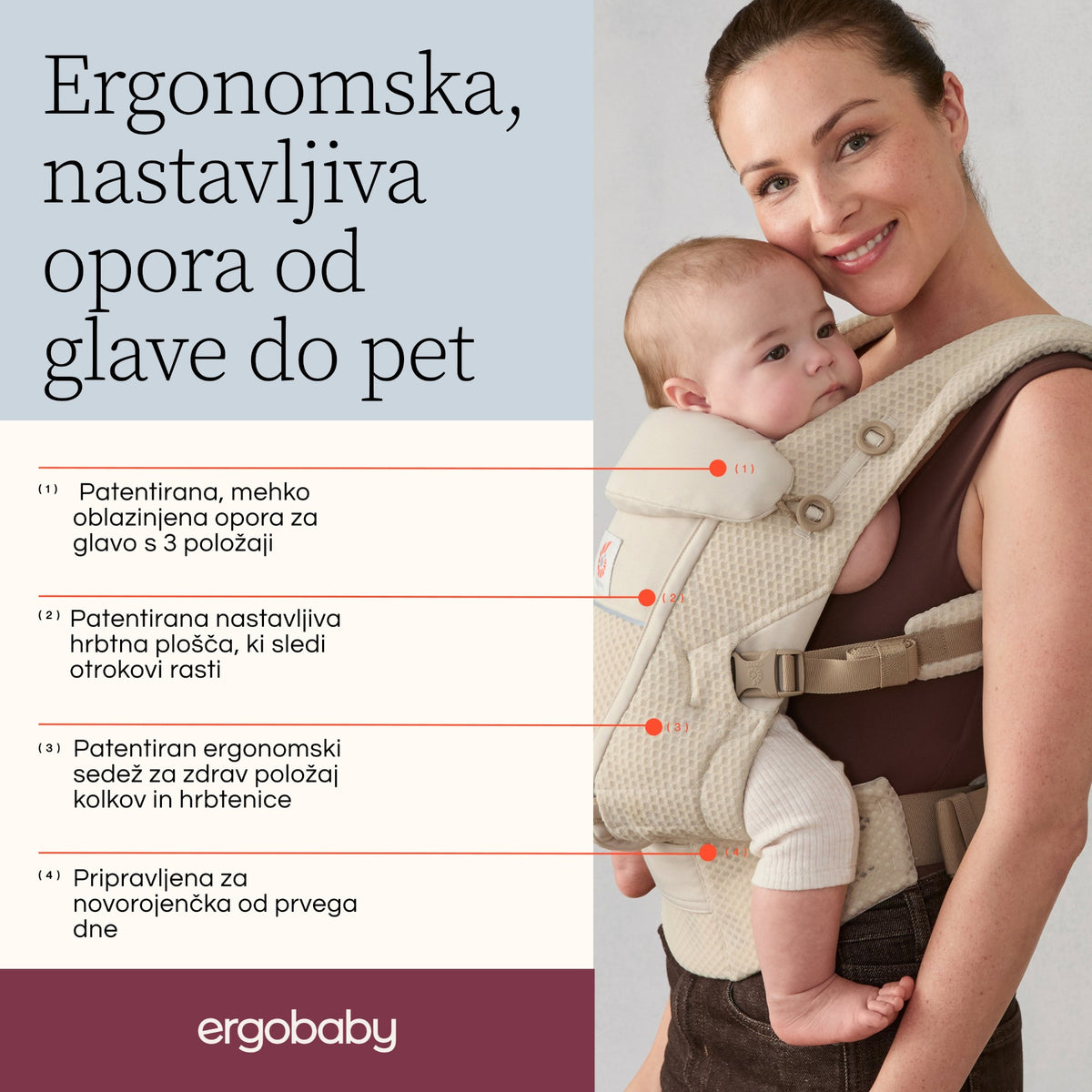 Ergobaby® Baby Carrier Adapt Soft Flex Mesh Natural Beige – slika 5