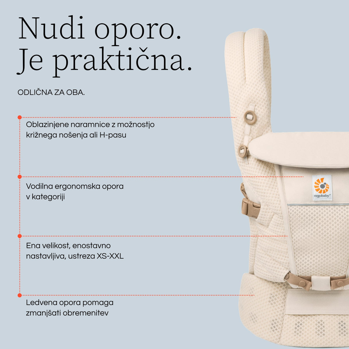 Ergobaby® Baby Carrier Adapt Soft Flex Mesh Pearl Grey – slika 6