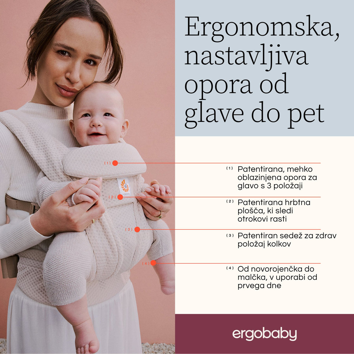 Ergobaby® Baby Carrier Omni Deluxe Mesh Soft Olive – slika 6