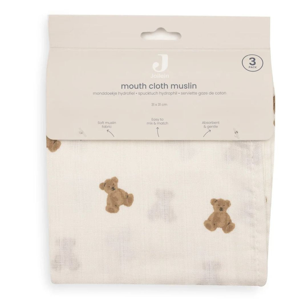 Jollein® Set of 3 muslin cloths Mini Teddy Bear 31x31 – slika 4