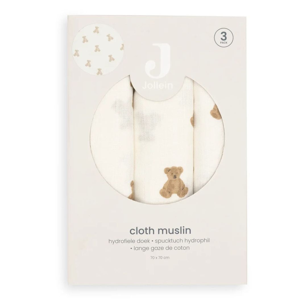 Jollein® Set of 3 Muslin Cloths Mini Teddy Bear 70x70cm – slika 4