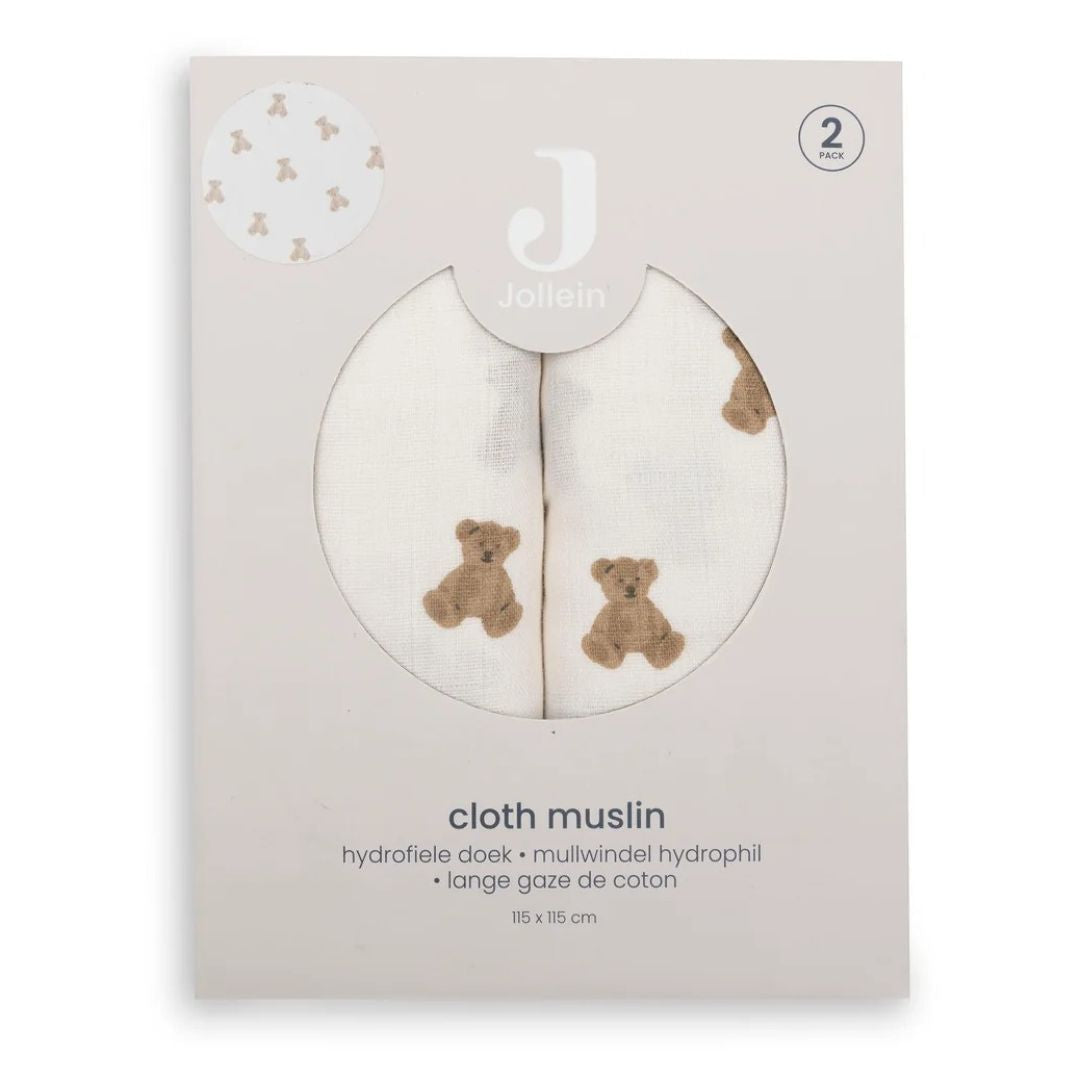 Jollein® Set of Two Muslin Cloths Mini Teddy Bear 115x115cm – slika 3