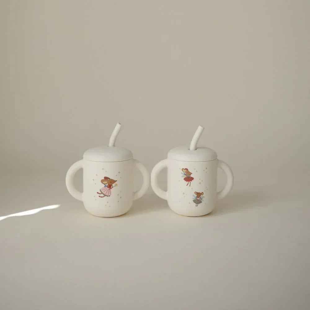 Mushie® Silikonski kozarček s slamico Fairy Mice Mushie