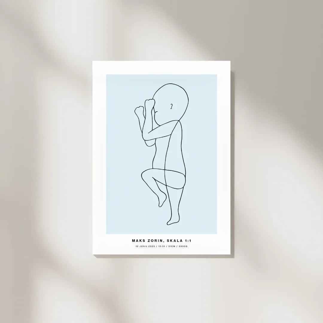The Birth Line Poster – personalizirana ilustracija vašega otroka (1:1) The Birth Line
