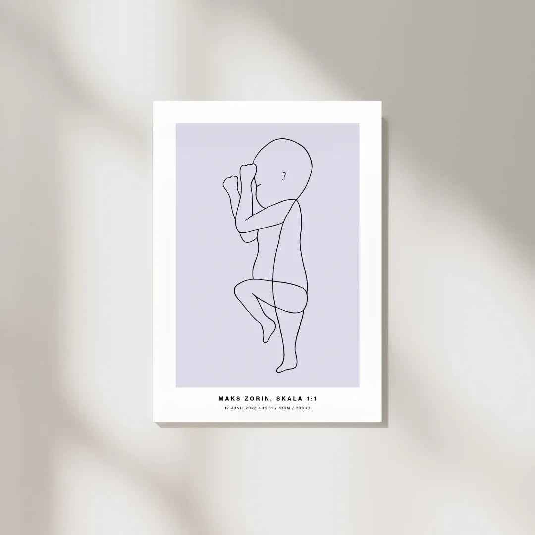 The Birth Line Poster – personalizirana ilustracija vašega otroka (1:1) The Birth Line
